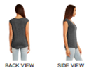 Side and back view of a lady wearing a grey sleeveless t-shirt
