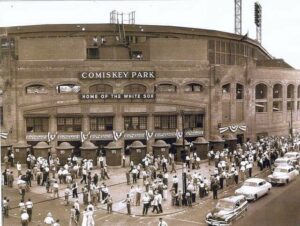 photo of Comiskey Park, home of the Chicago White Sox in seapia tone